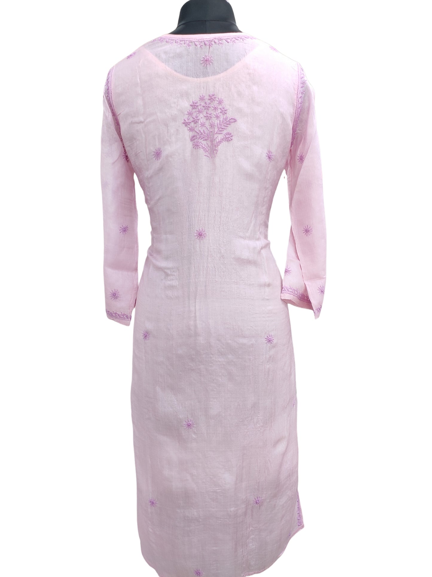 Shyamal Chikan Hand Embroidered Purple Pure Tusser Silk Lucknowi Chikankari Kurti- S25556