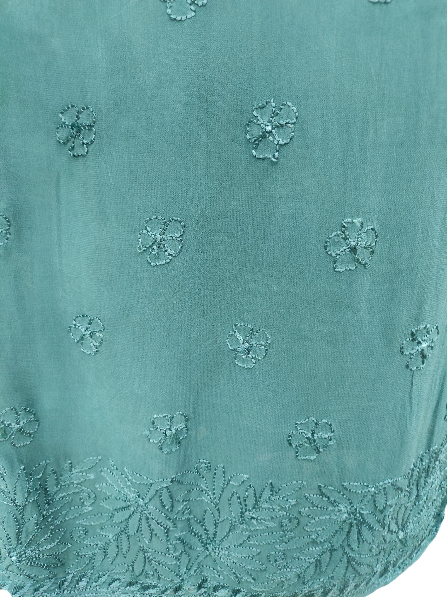 Shyamal Chikan Hand Embroidered Green Viscose Georgette Lucknowi Chikankari Kurta and Bottom Set - 23659