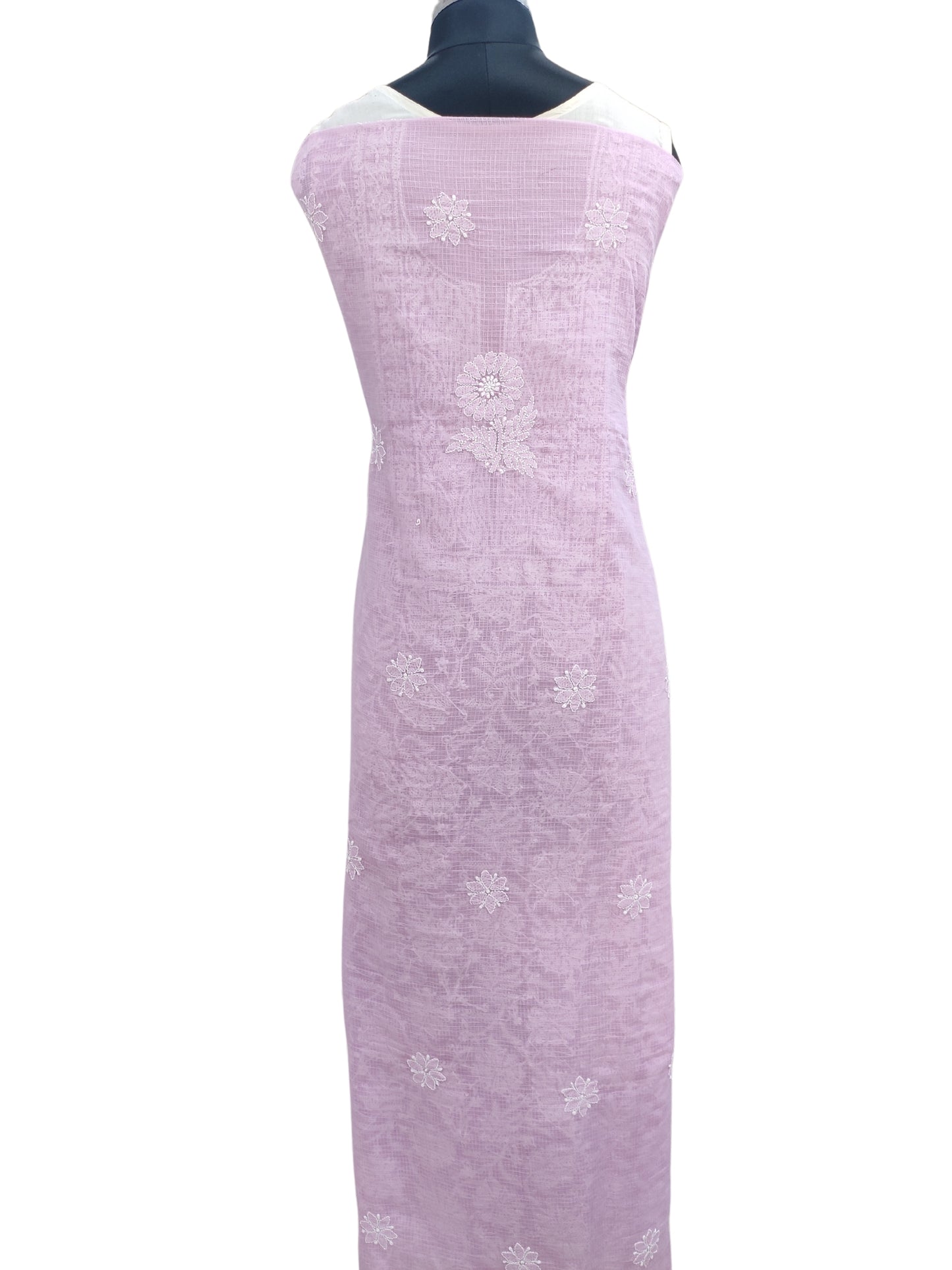 Shyamal Chikan Hand Embroidered Lavender Kota Cotton Lucknowi Chikankari Unstitched Suit Piece ( Kurta Dupatta Set ) - S22729