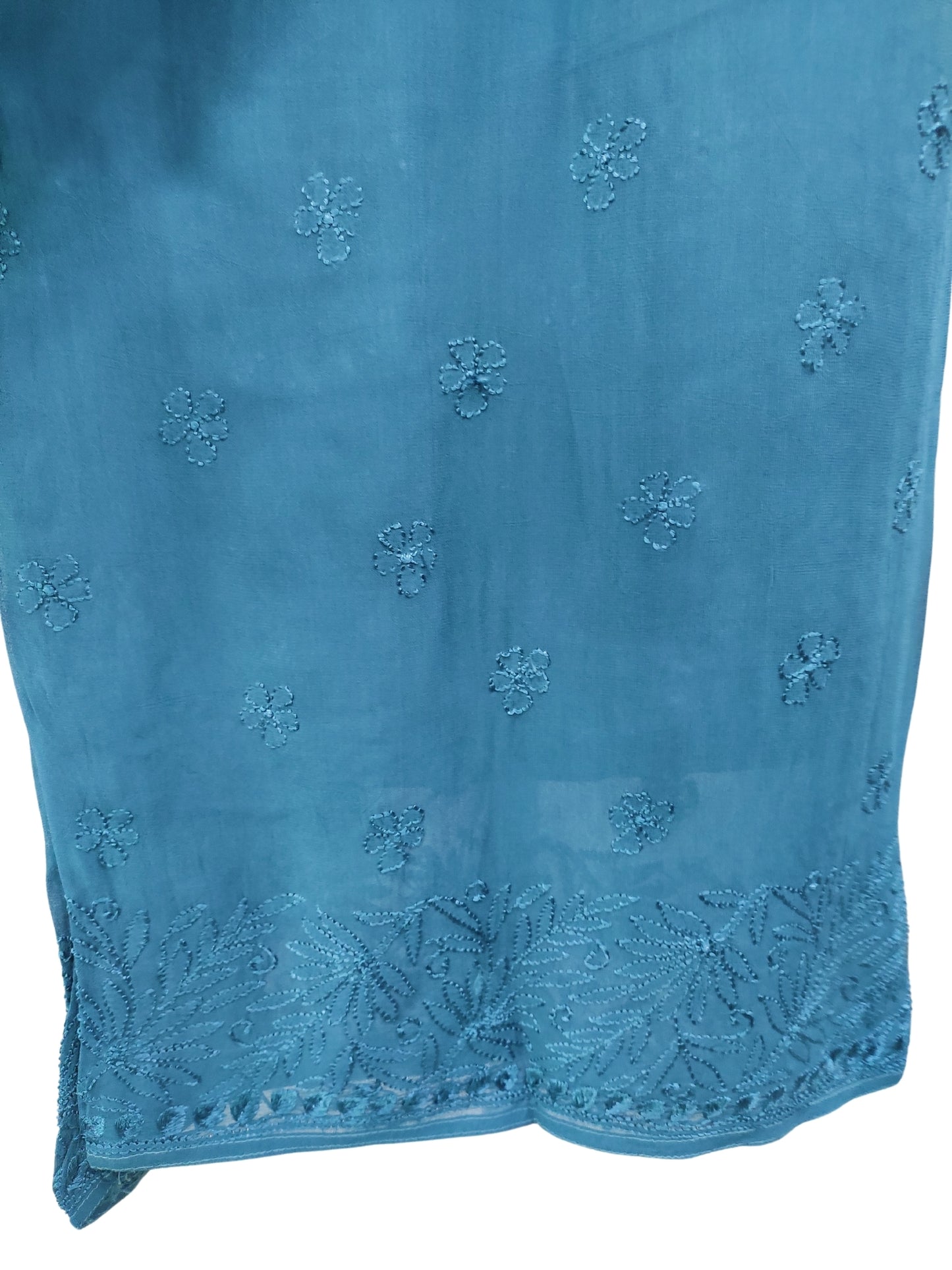 Shyamal Chikan Hand Embroidered Blue Viscose Georgette Lucknowi Chikankari Kurta and Bottom Set - 23671