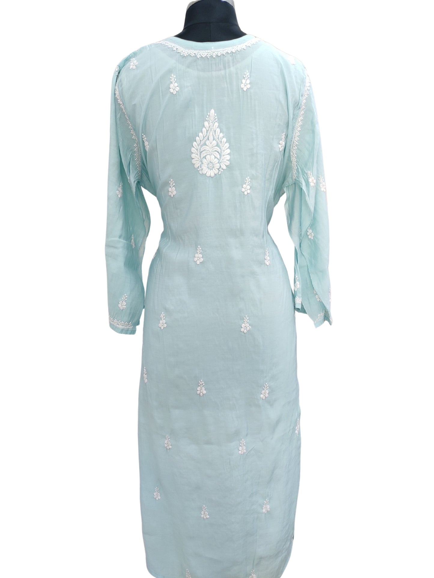 Shyamal Chikan Hand Embroidered Blue Cotton Silk Lucknowi Chikankari Semi Stitched Kurti- S23529