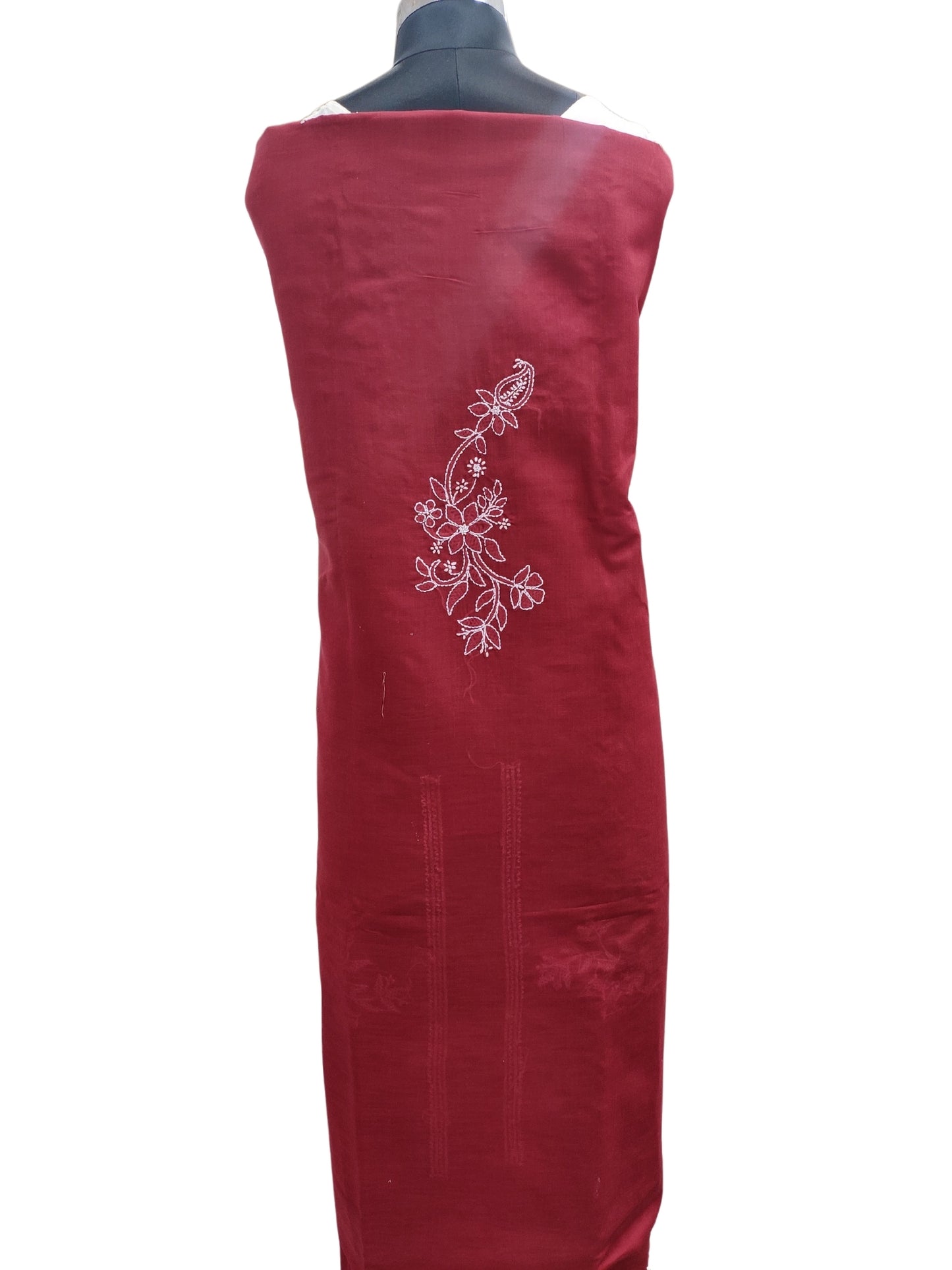 Shyamal Chikan Hand Embroidered Maroon Cotton Lucknowi Chikankari Unstitched Suit Piece - S24763