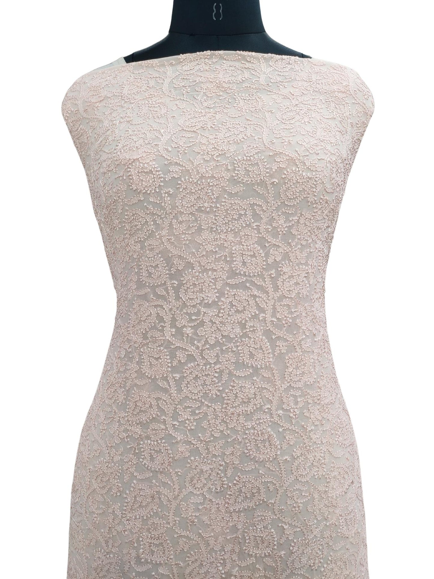 Shyamal Chikan Hand Embroidered Peach Viscose Georgette Lucknowi Chikankari Unstitched Kurta Piece- S19683