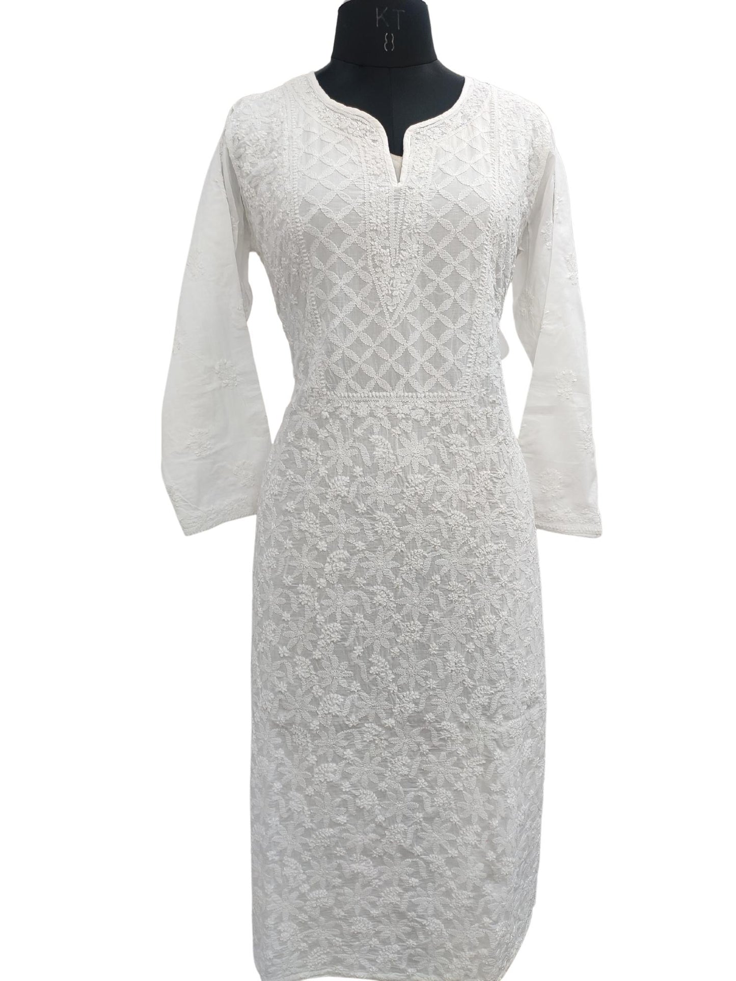 Shyamal Chikan Hand Embroidered White Pure Cotton Lucknowi Chikankari Kurti- S18807