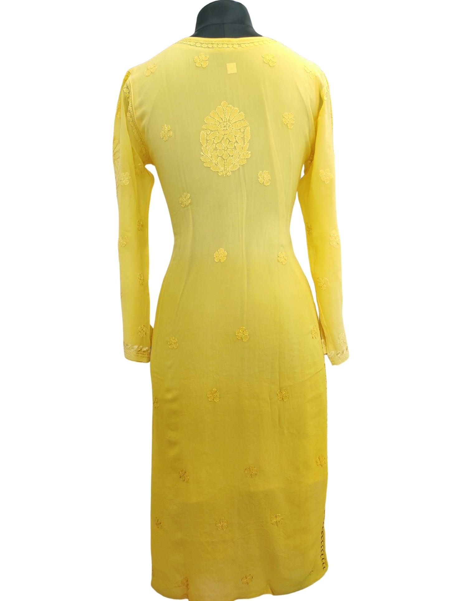 Shyamal Chikan Hand Embroidered Yellow Viscose Georgette Lucknowi Chikankari Kurta and Bottom Set - 23677