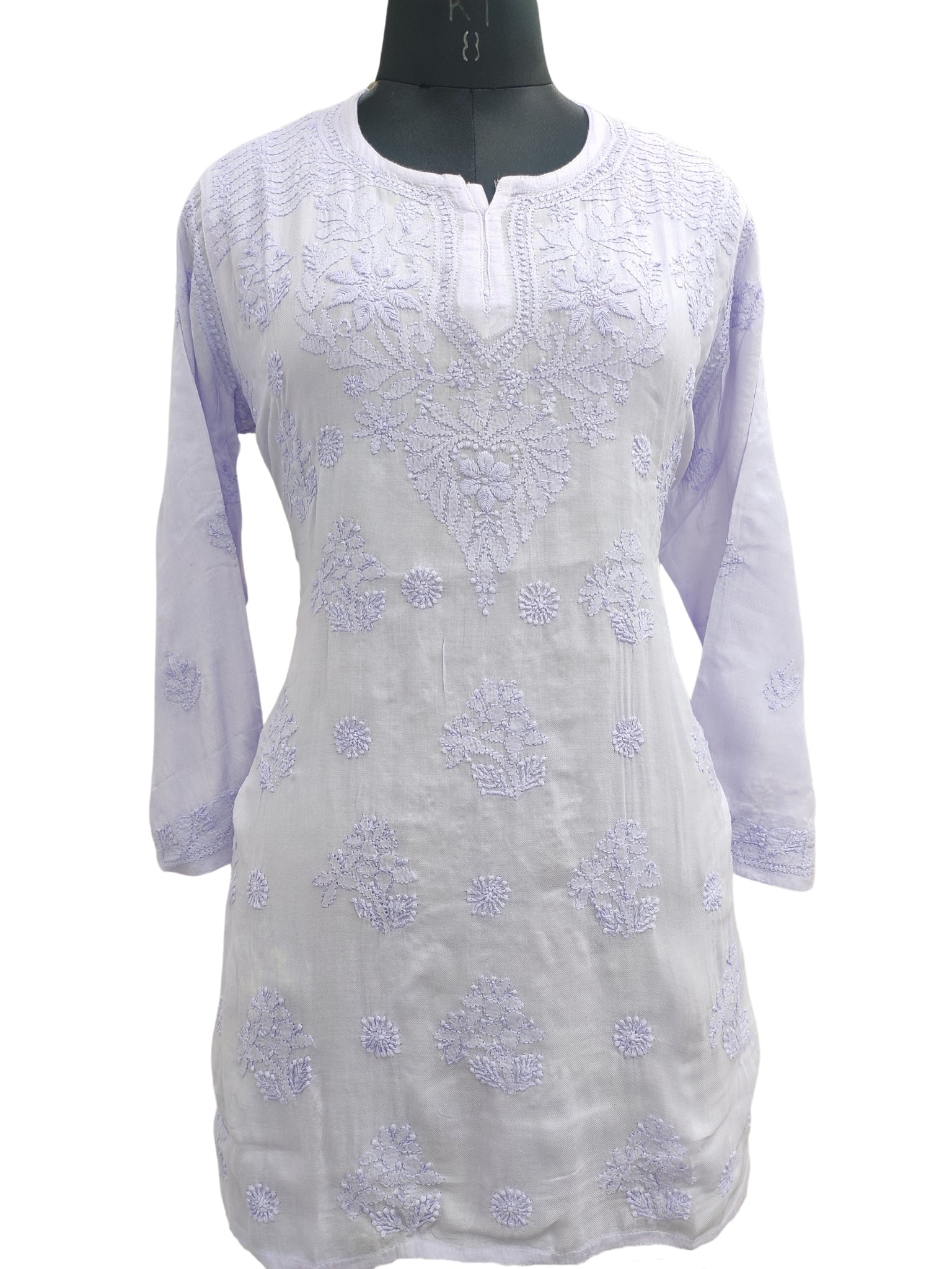 Shyamal Chikan Hand Embroidered Lavender Pure Cotton Lucknowi Chikankari Short Top- S22937