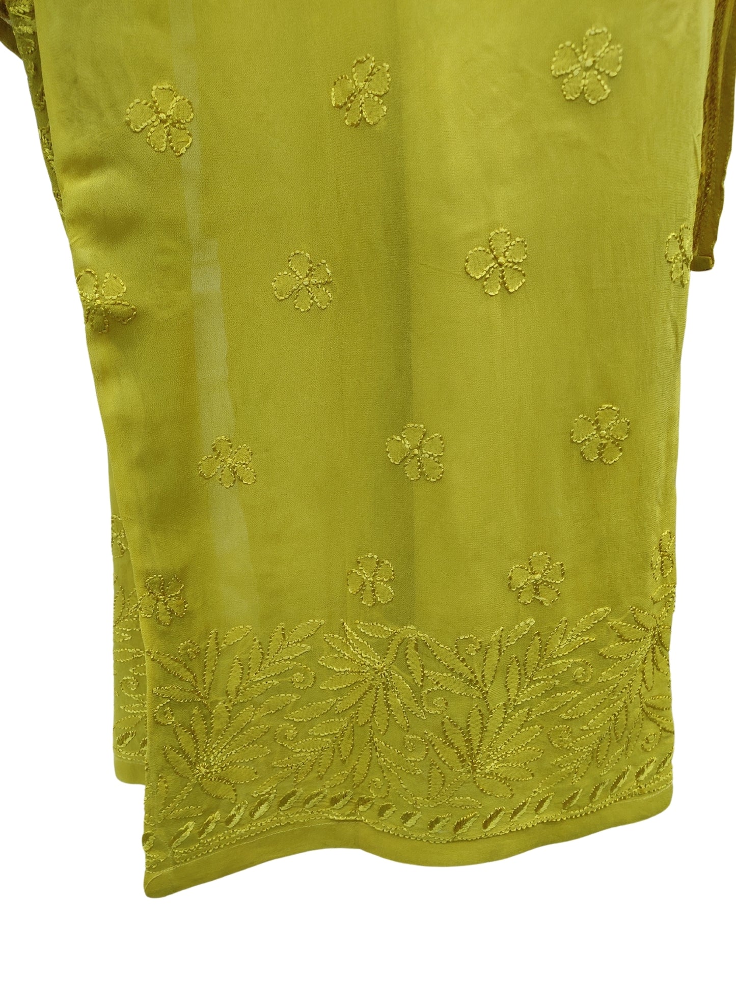 Shyamal Chikan Hand Embroidered Yellow Viscose Georgette Lucknowi Chikankari Kurta and Bottom Set - 23677