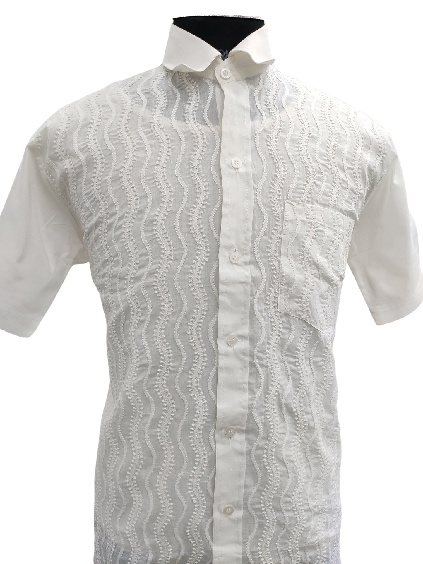 Shyamal Chikan Hand Embroidered White Cotton Lucknowi Chikankari Men's Shirt – S23303