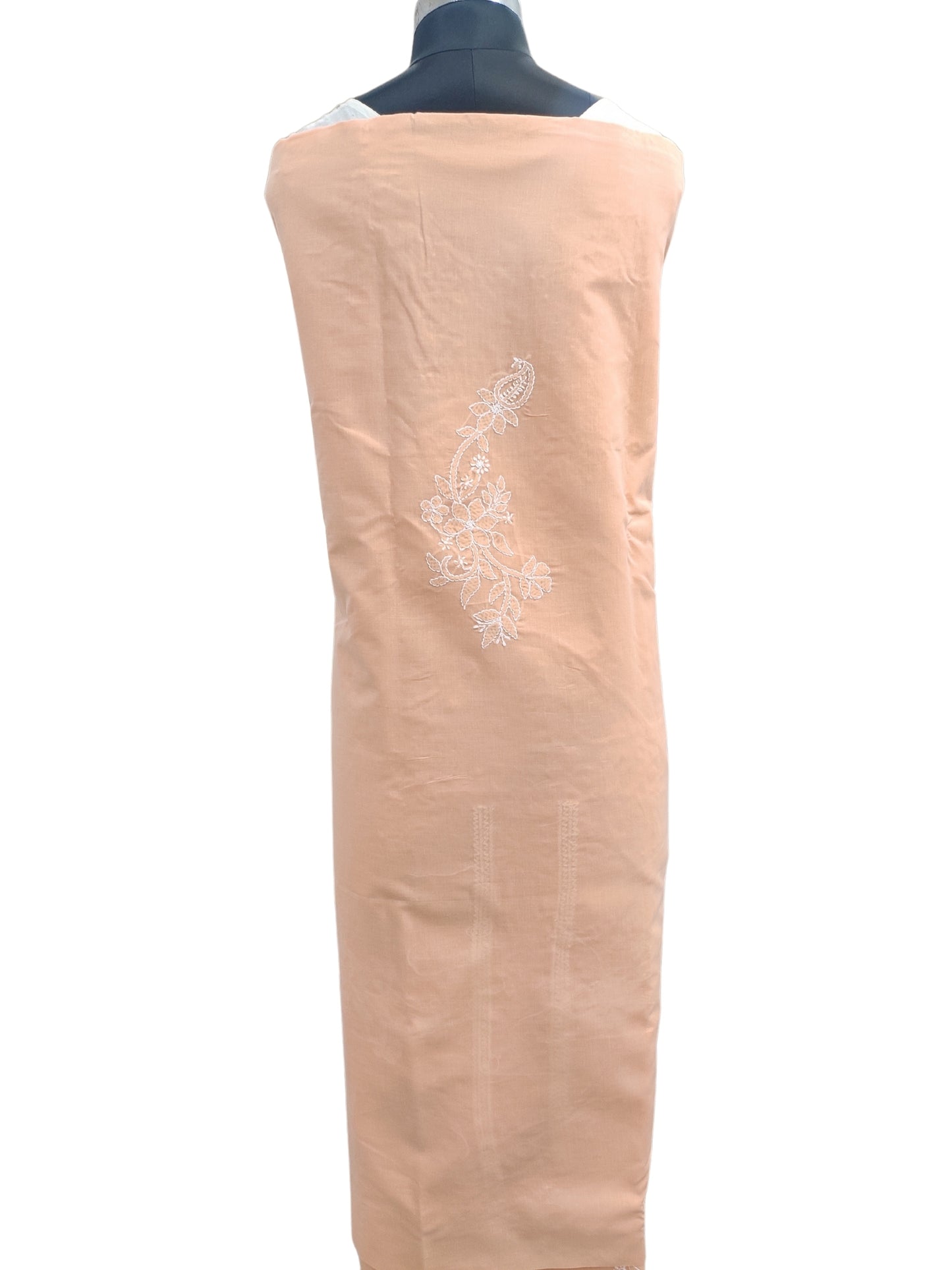 Shyamal Chikan Hand Embroidered Peach  Cotton Lucknowi Chikankari Unstitched Suit Piece - S24767