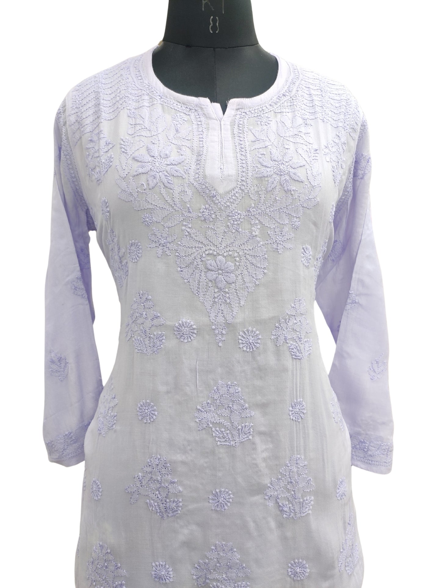 Shyamal Chikan Hand Embroidered Lavender Pure Cotton Lucknowi Chikankari Short Top- S22937