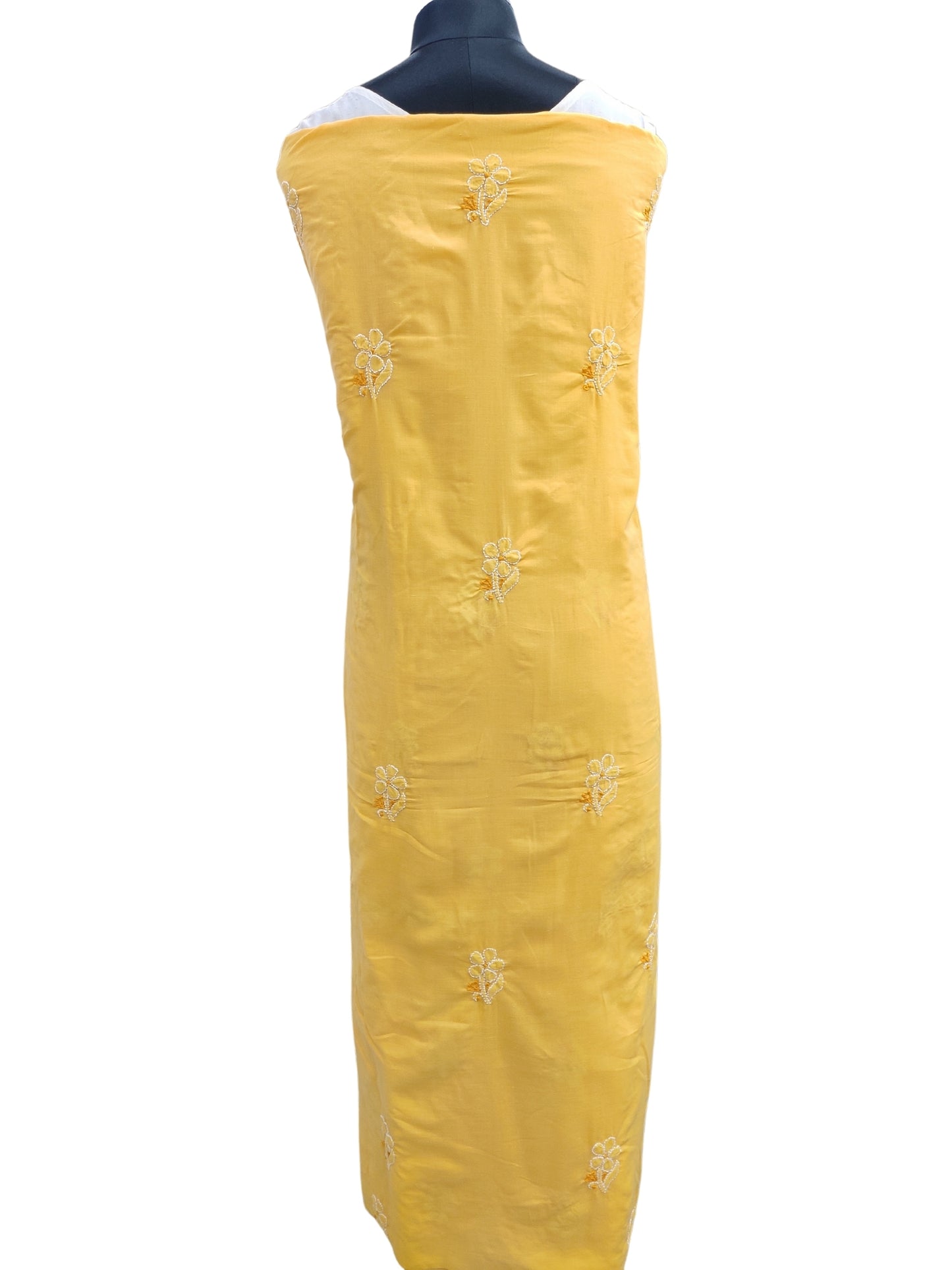 Shyamal Chikan Hand Embroidered Yellow Cotton Lucknowi Chikankari Unstitched Suit Piece With Jaali Work - S24147