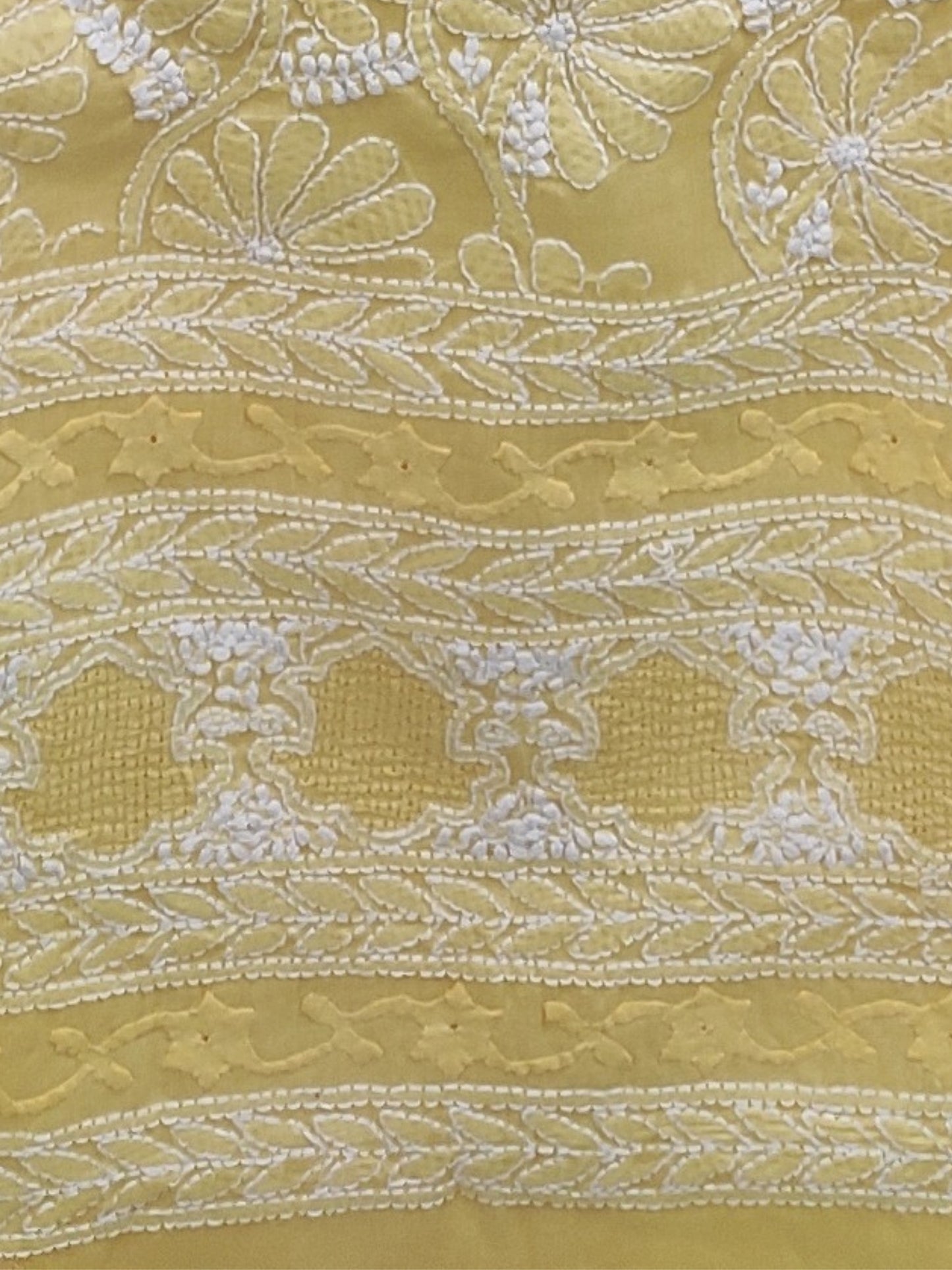 Shyamal Chikan Hand Embroidered Yellow Cotton Lucknowi Chikankari Unstitched Suit Piece With Daraz Work- S21859