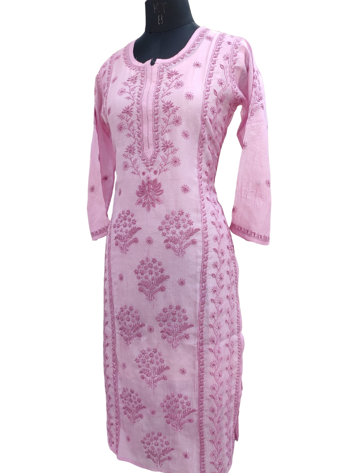 Shyamal Chikan Hand Embroidered Purple Pure Tusser Silk Lucknowi Chikankari Kurti- S25558