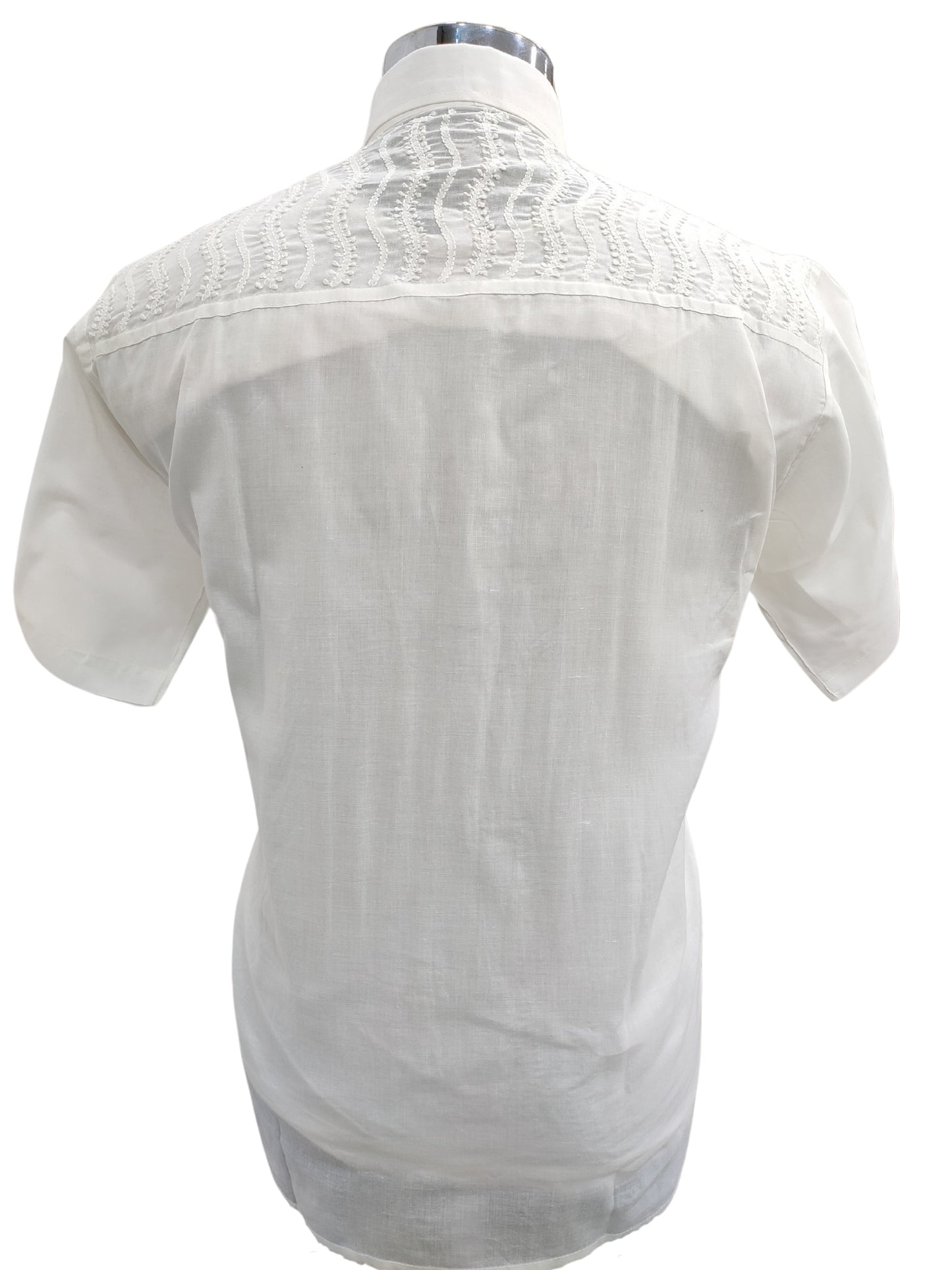 Shyamal Chikan Hand Embroidered White Cotton Lucknowi Chikankari Men's Shirt – S23303