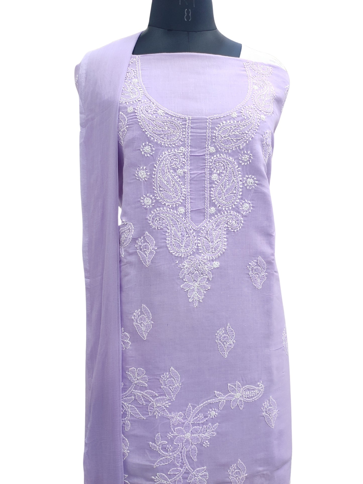 Shyamal Chikan Hand Embroidered Purple Cotton Lucknowi Chikankari Unstitched Suit Piece - S24764