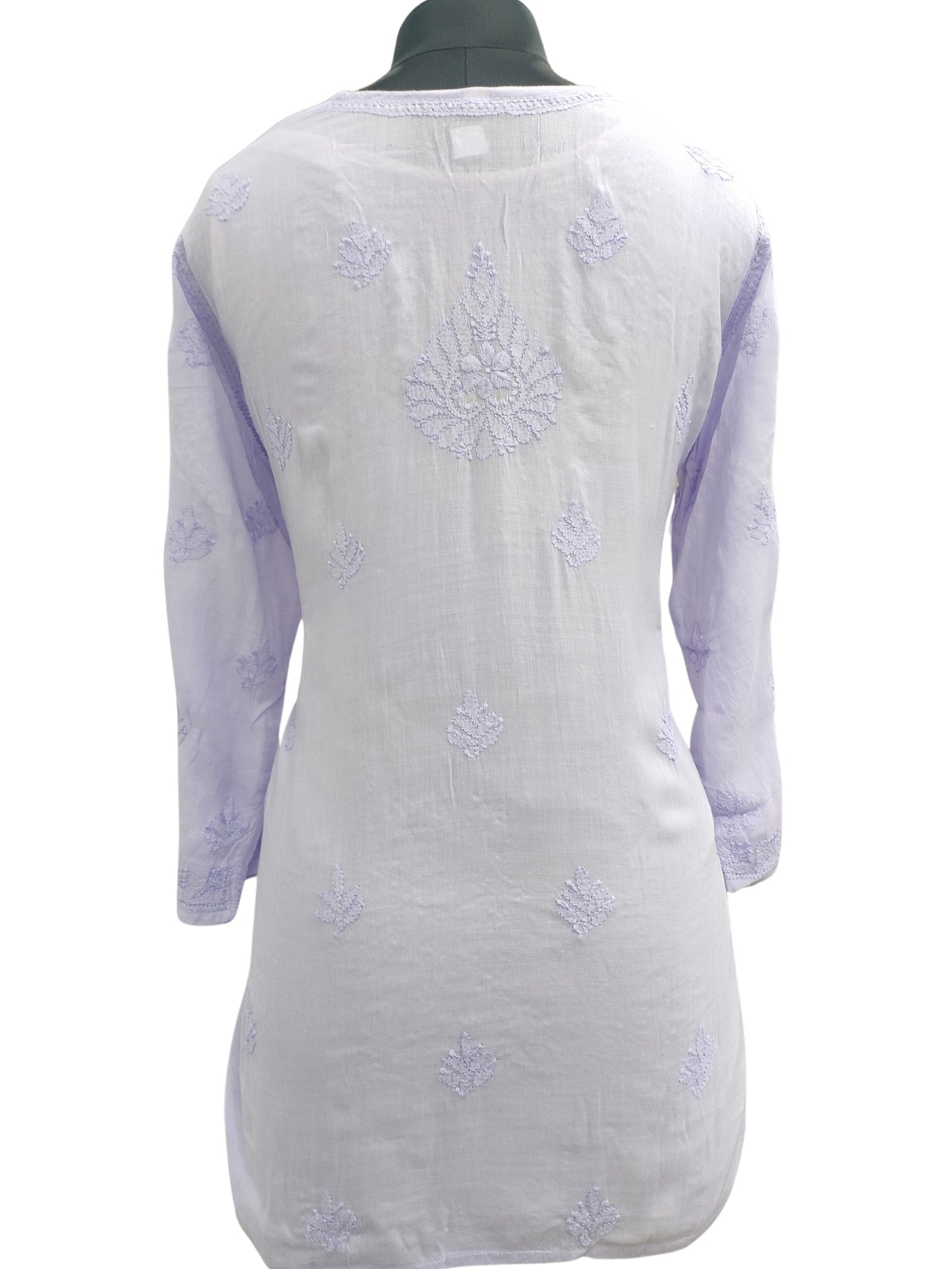 Shyamal Chikan Hand Embroidered Lavender Pure Cotton Lucknowi Chikankari Short Top- S22937