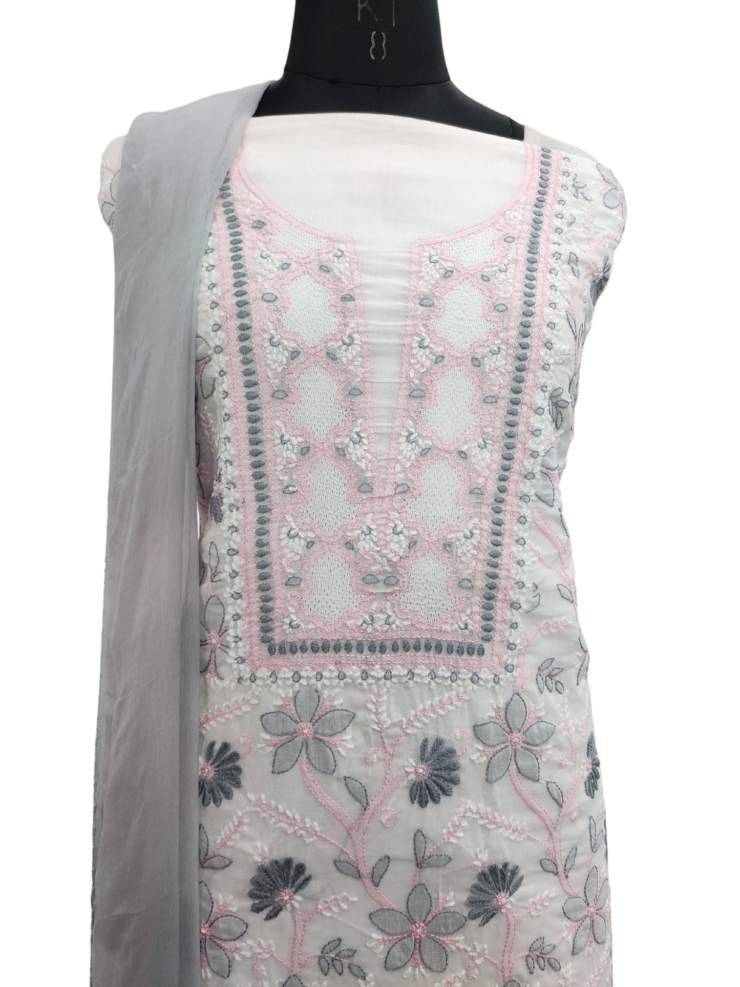 Shyamal Chikan Hand Embroidered White Pure Cotton Lucknowi Chikankari Unstitched Suit Piece - S20802