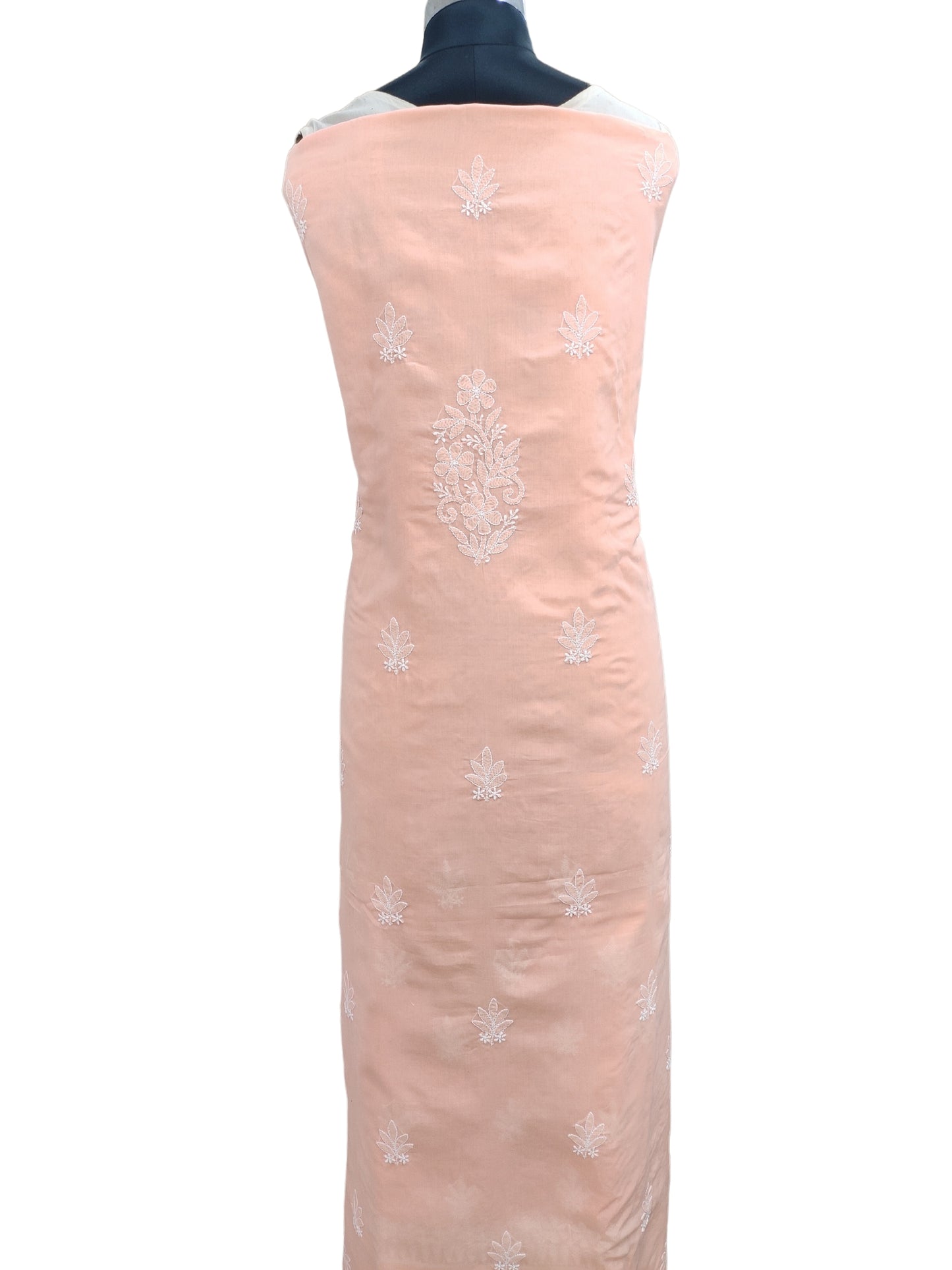 Shyamal Chikan Hand Embroidered Peach Cotton Lucknowi Chikankari Unstitched Suit Piece With Parsi Work - S20291