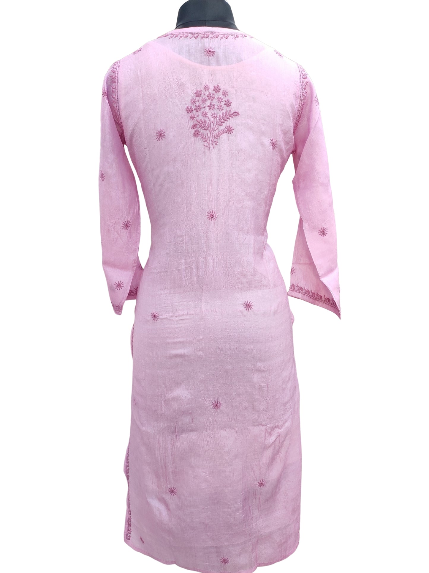 Shyamal Chikan Hand Embroidered Purple Pure Tusser Silk Lucknowi Chikankari Kurti- S25558