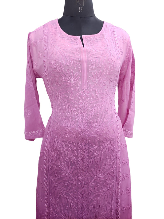 Shyamal Chikan Hand Embroidered Magenta Viscose Georgette Lucknowi Chikankari Kurta and Bottom Set - S23666