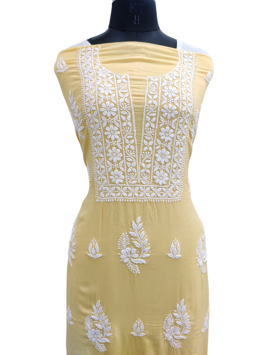 Shyamal Chikan Hand Embroidered Yellow Modal Cotton Lucknowi Chikankari Unstitched Kurta Piece - S25306