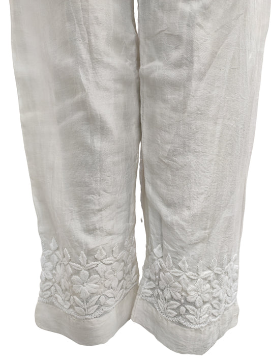 Shyamal Chikan Hand Embroidered Chanderi Silk Lucknowi Chikankari Women's Pant – 23561