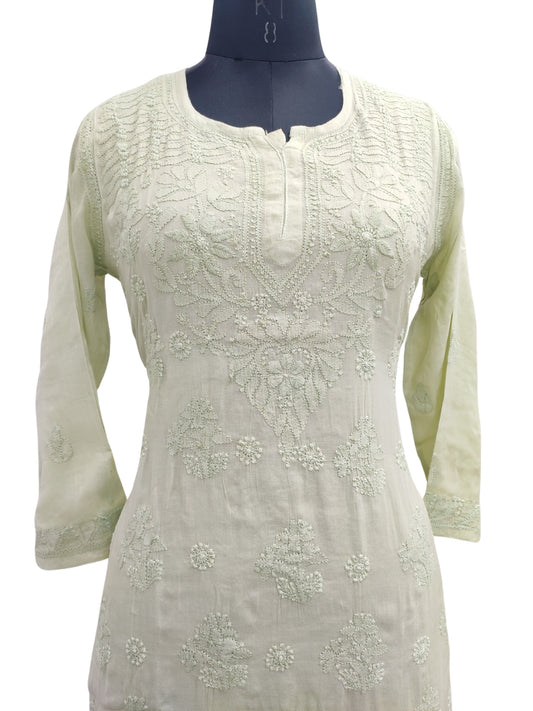 Shyamal Chikan Hand Embroidered Green Pure Cotton Lucknowi Chikankari Short Top- S22949