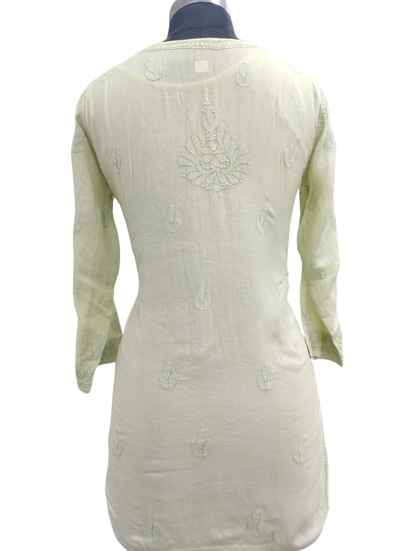 Shyamal Chikan Hand Embroidered Green Pure Cotton Lucknowi Chikankari Short Top- S22949