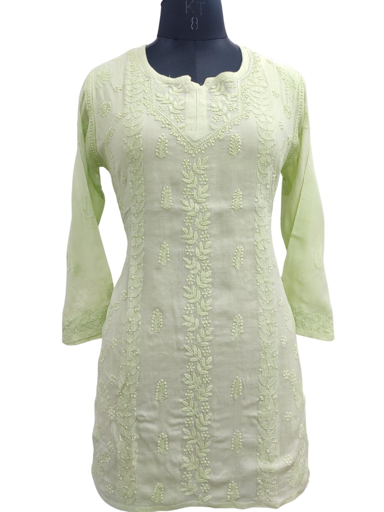 Shyamal Chikan Hand Embroidered Green Pure Cotton Lucknowi Chikankari Short Top- S22944