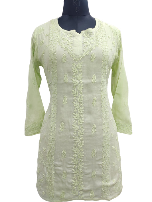 Shyamal Chikan Hand Embroidered Green Pure Cotton Lucknowi Chikankari Short Top- S22944