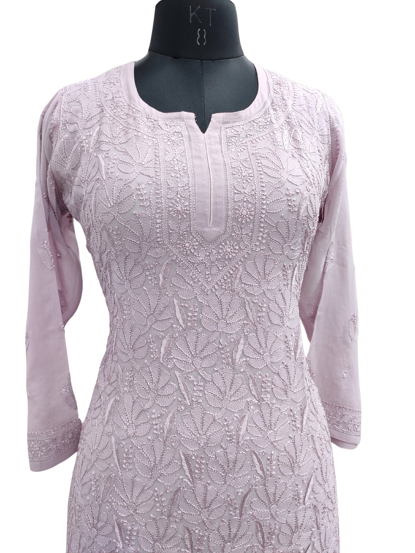 Shyamal Chikan Hand Embroidered Purple Viscose Georgette Lucknowi Chikankari Short Top - S25355