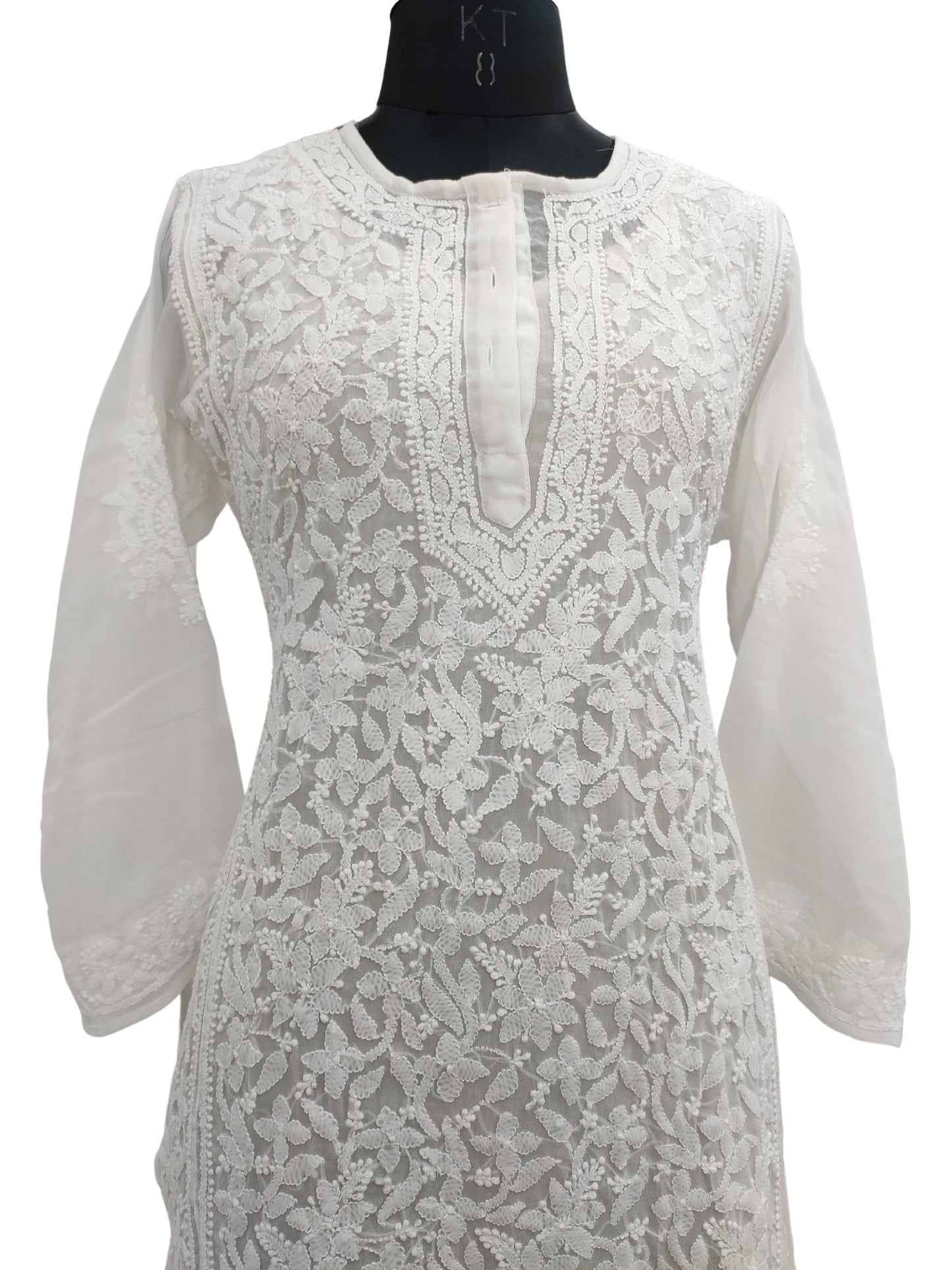 Shyamal Chikan Hand Embroidered White Georgette Lucknowi Chikankari Short Top- S20311