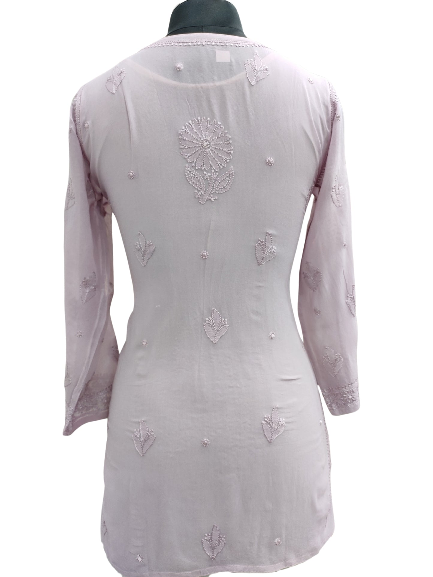 Shyamal Chikan Hand Embroidered Purple Viscose Georgette Lucknowi Chikankari Short Top - S25355