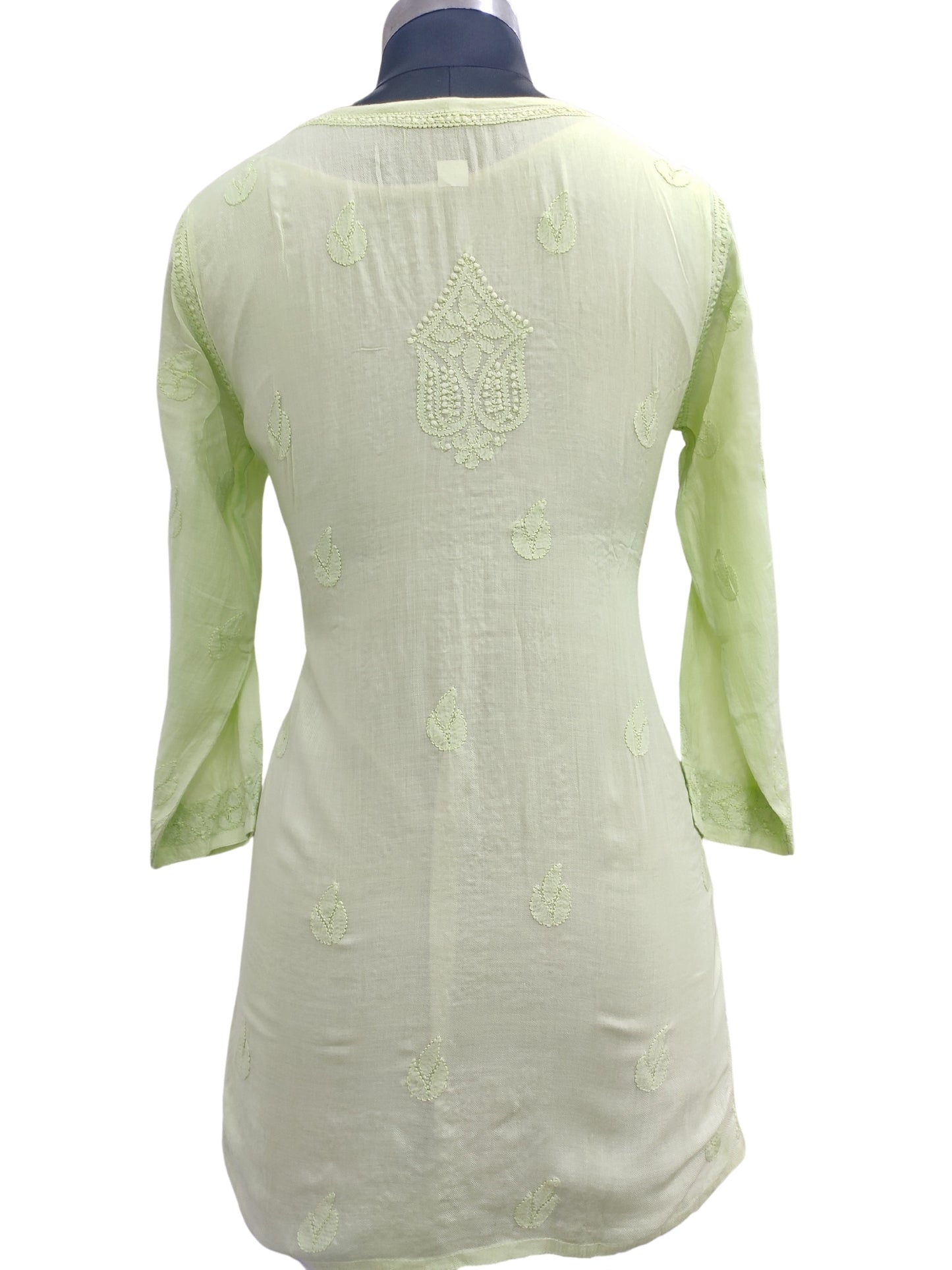 Shyamal Chikan Hand Embroidered Green Pure Cotton Lucknowi Chikankari Short Top- S22944