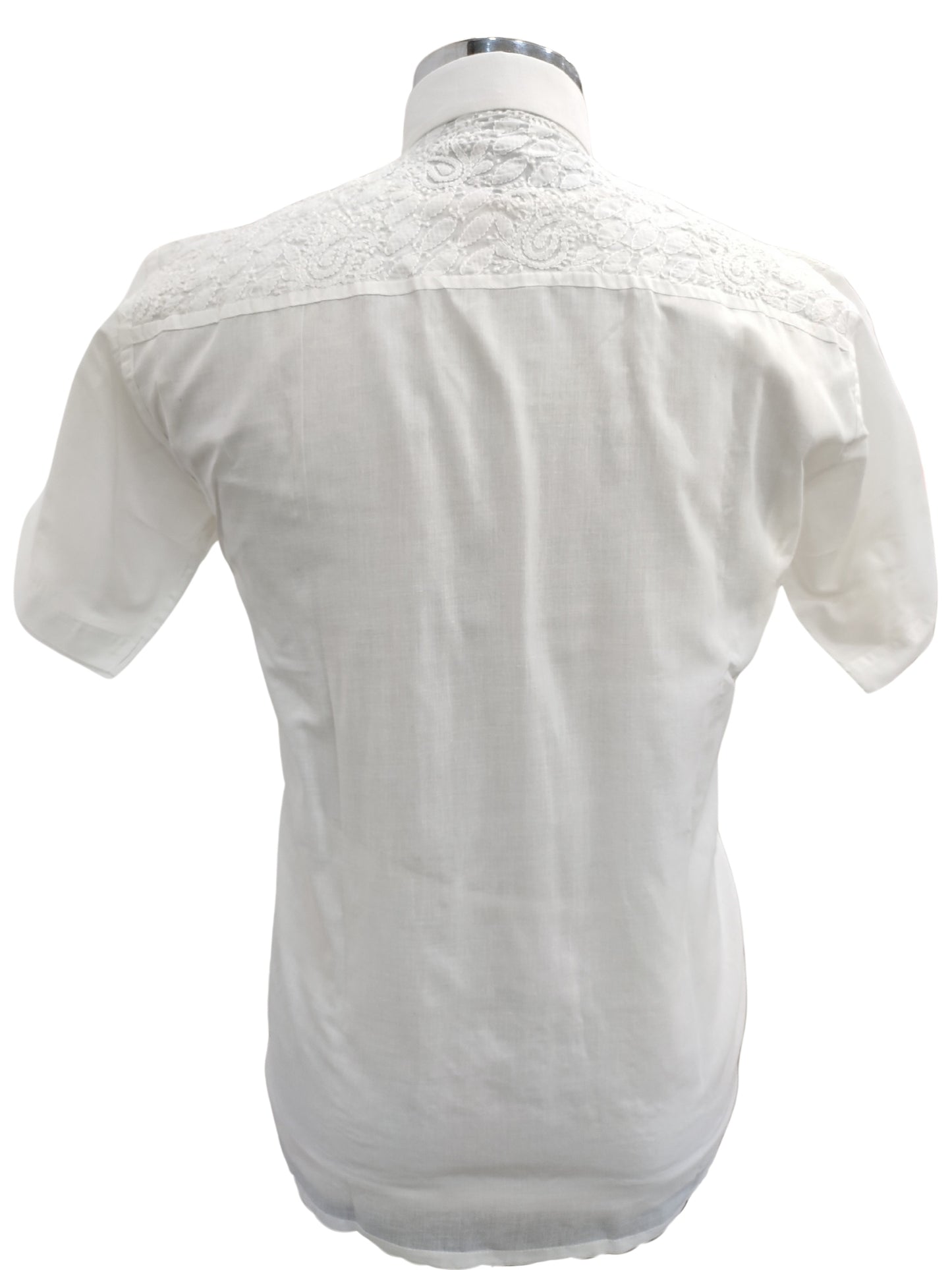 Shyamal Chikan Hand Embroidered White Cotton Lucknowi Chikankari Men's Shirt – S23304