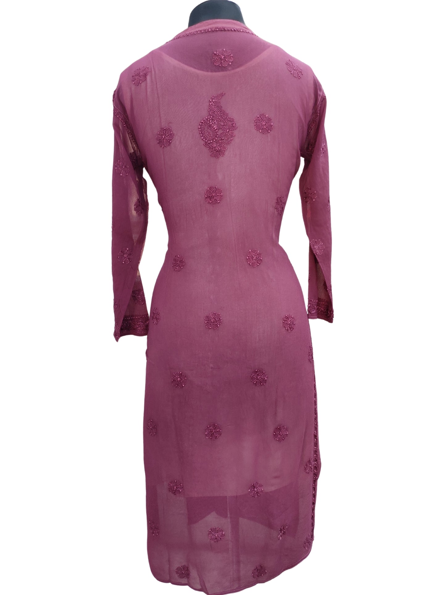 Shyamal Chikan Hand Embroidered Wine Viscose Georgette Lucknowi Chikankari Kurti - S23901