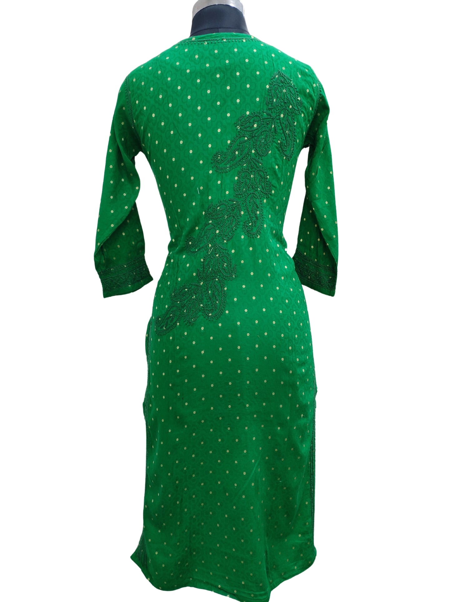 Shyamal Chikan Hand Embroidered Green Cotton Lucknowi Chikankari Kurti- S2503