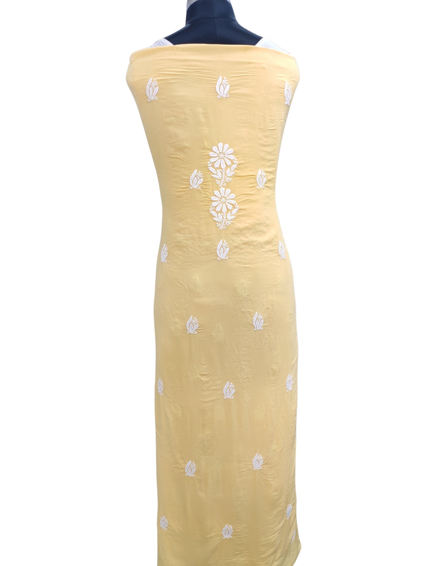 Shyamal Chikan Hand Embroidered Yellow Modal Lucknowi Chikankari Unstitched Suit Piece - S25253