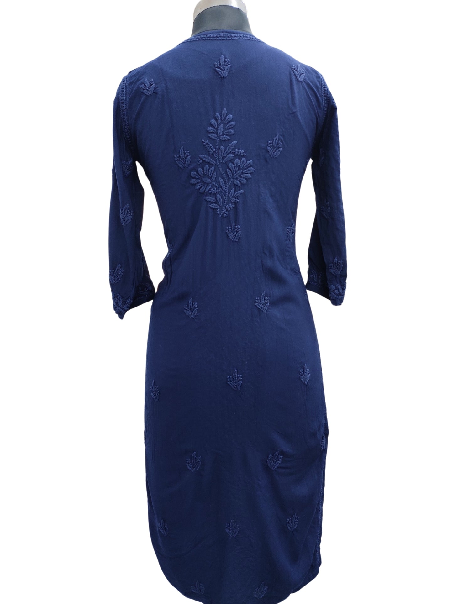 Shyamal Chikan Hand Embroidered Blue Rayon Cotton Lucknowi Chikankari Kurti- S23521