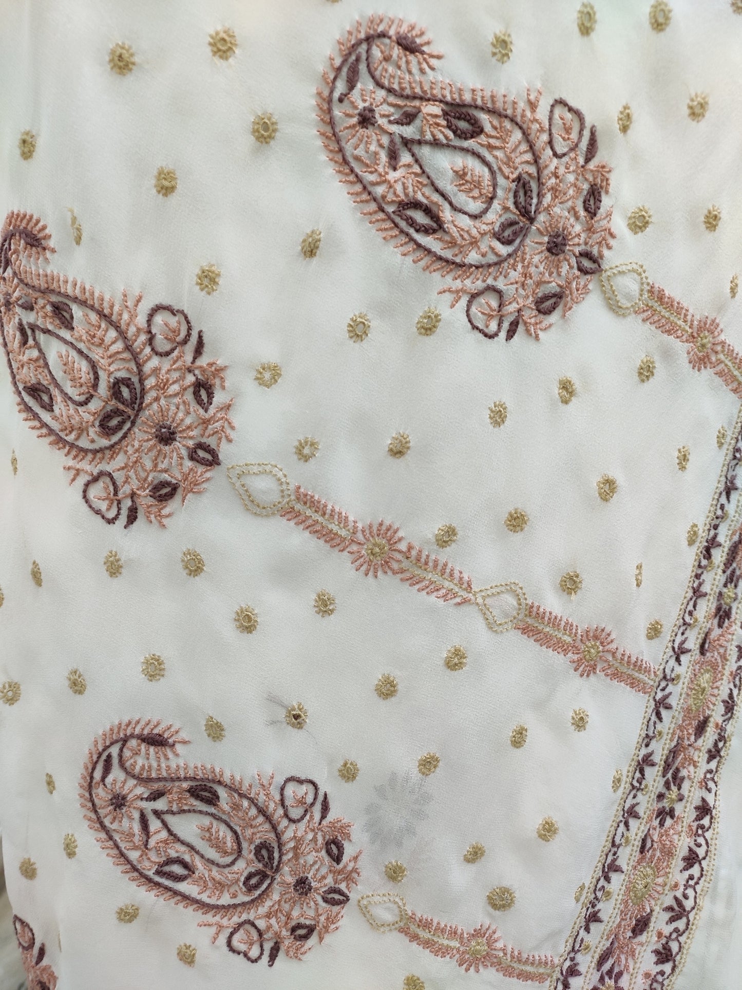 Shyamal Chikan Hand Embroidered White Pure Georgette Lucknowi Chikankari Saree With Blouse Piece  - S22212