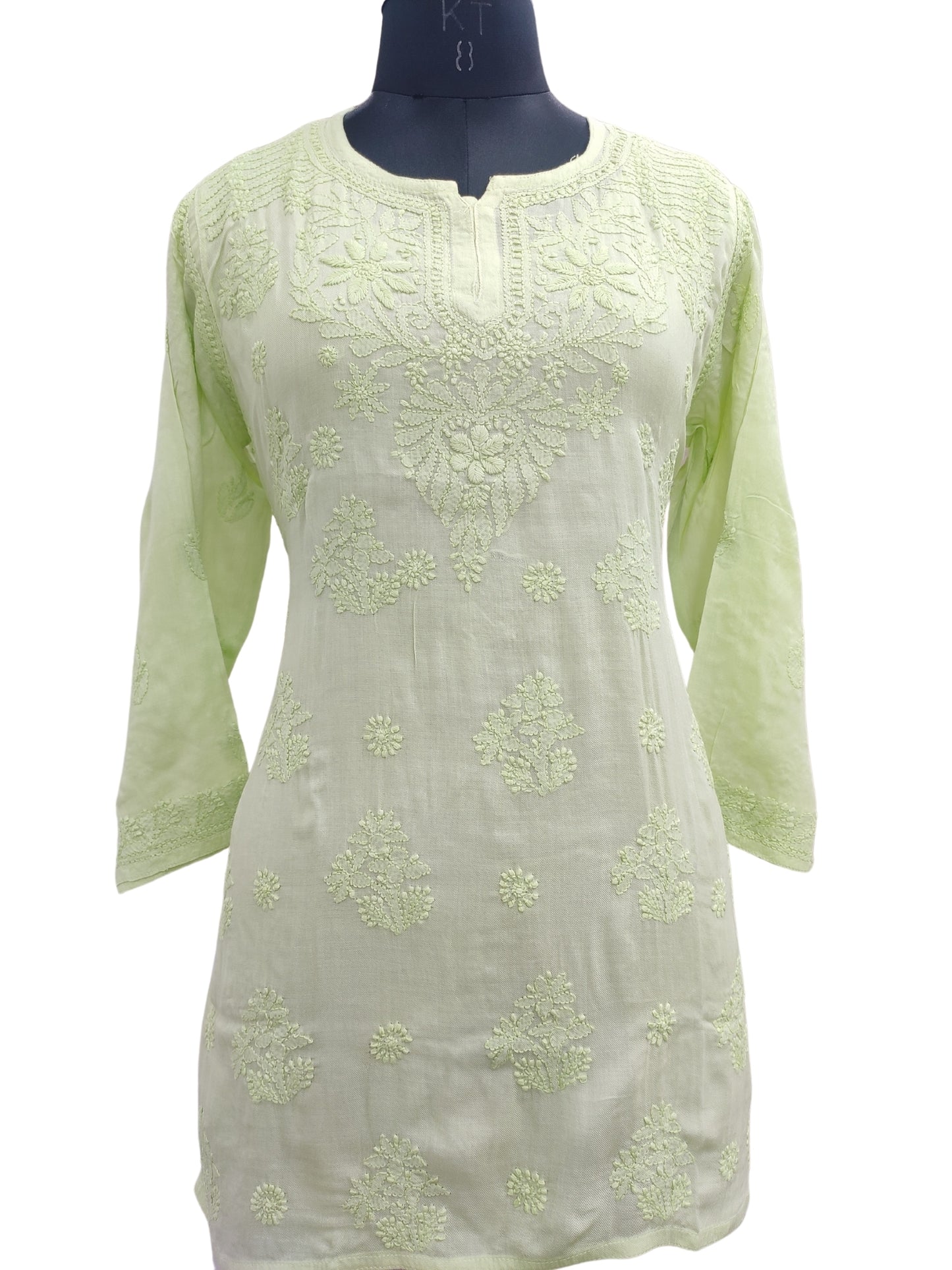 Shyamal Chikan Hand Embroidered Green Pure Cotton Lucknowi Chikankari Short Top- S22945