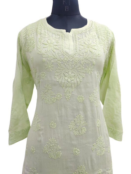 Shyamal Chikan Hand Embroidered Green Pure Cotton Lucknowi Chikankari Short Top- S22945