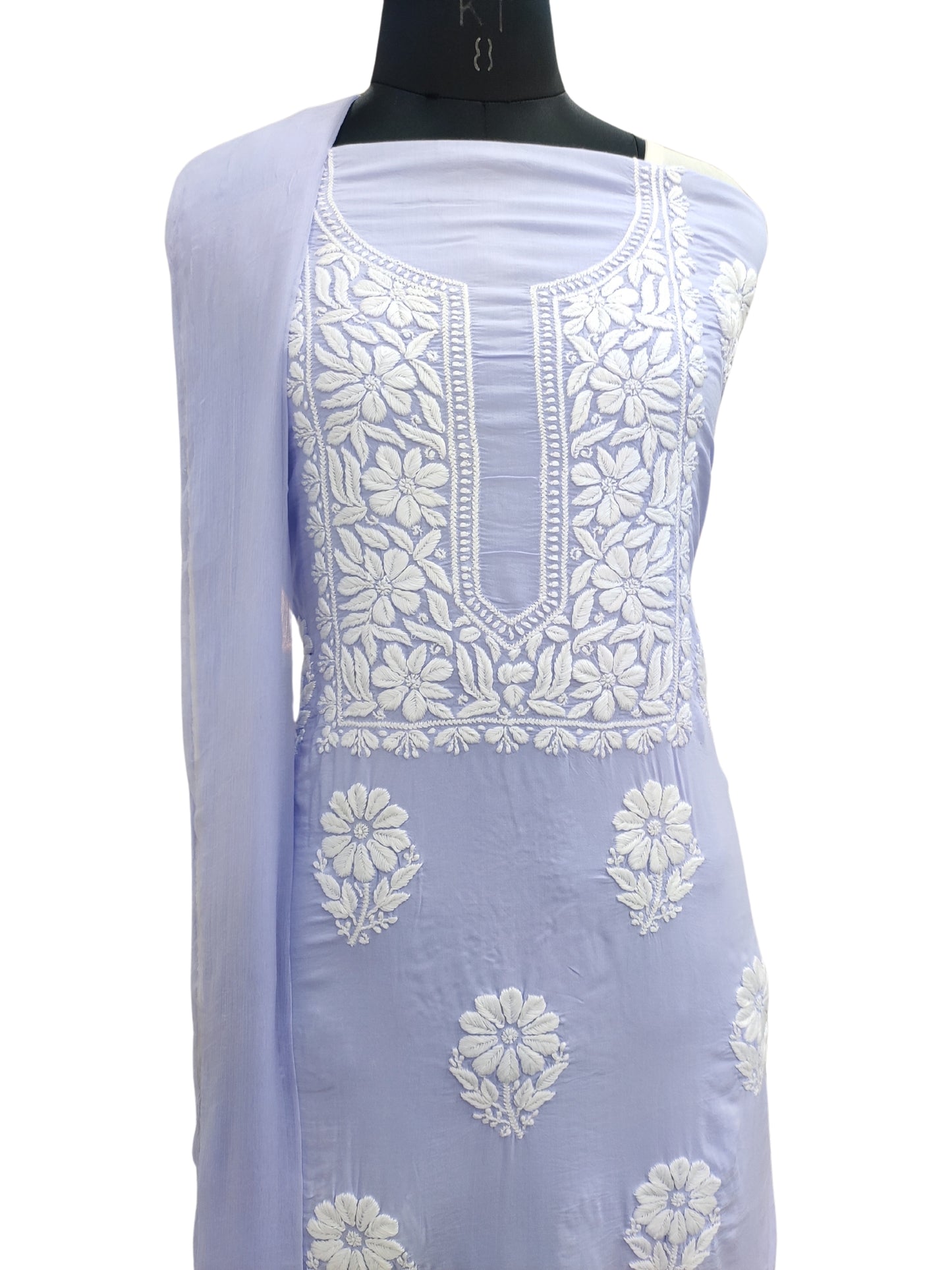 Shyamal Chikan Hand Embroidered Lavender Modal Lucknowi Chikankari Unstitched Suit Piece - S25264