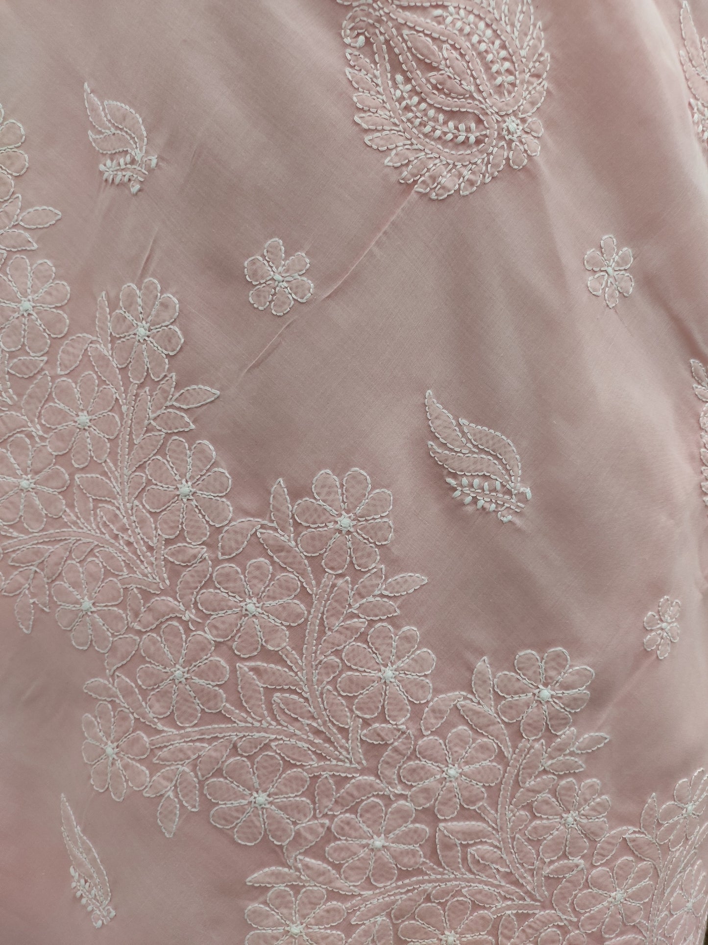 Shyamal Chikan Hand Embroidered Peach Cotton Lucknowi Chikankari Saree With Blouse Piece- S22730