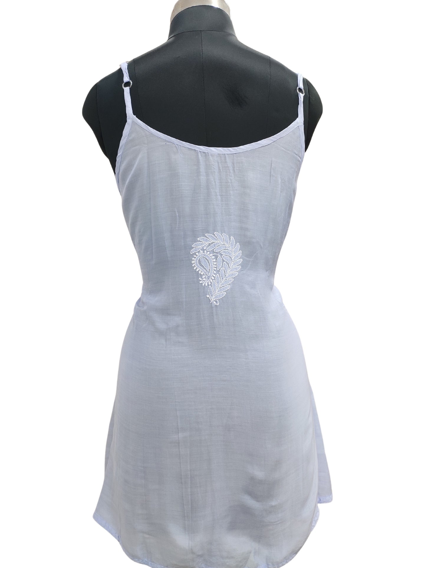 Shyamal Chikan Hand Embroidered Blue Muslin Noodle Strap Lucknowi Chikankari Short Top - S24843