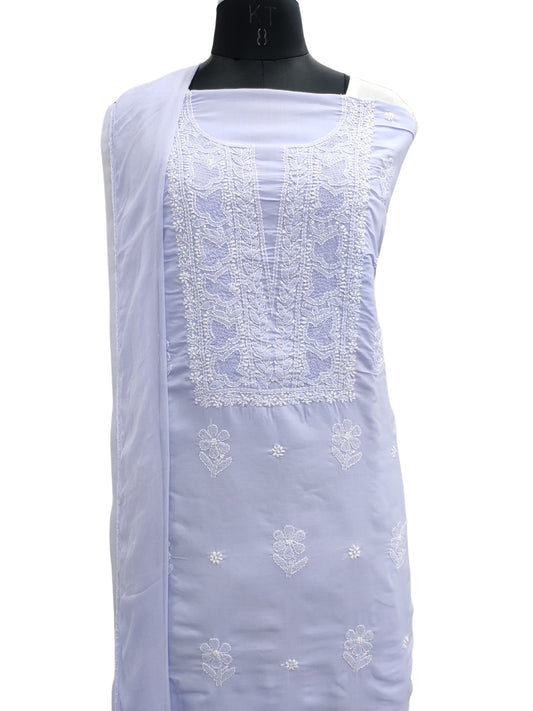 Shyamal Chikan Hand Embroidered Lilac Cotton Lucknowi Chikankari Unstitched Suit Piece - S26694