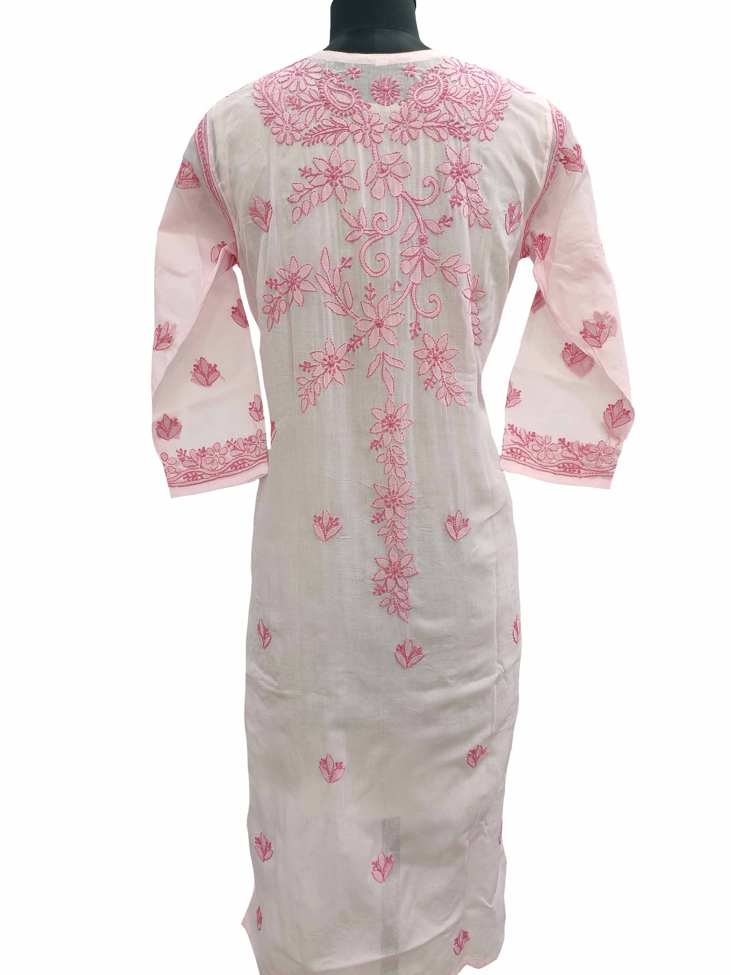 Shyamal Chikan Hand Embroidered Pink Cotton Lucknowi Chikankari Kurti- S11216