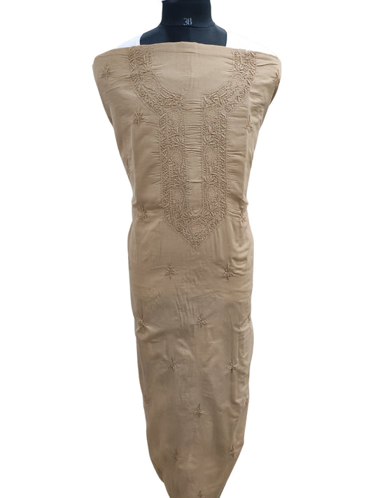 Shyamal Chikan Hand Embroidered Beige Cotton Lucknowi Chikankari Unstitched Men's Kurta Piece – S25333