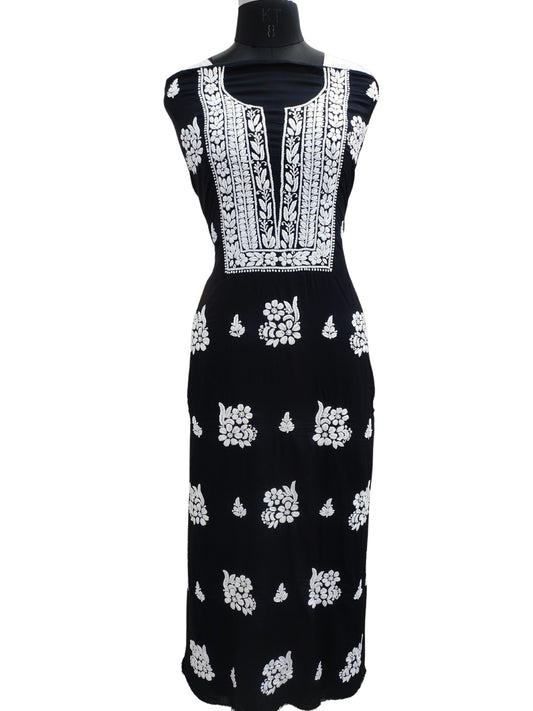 Shyamal Chikan Hand Embroidered Black Modal Cotton Lucknowi Chikankari Unstitched Kurta Piece - S25300