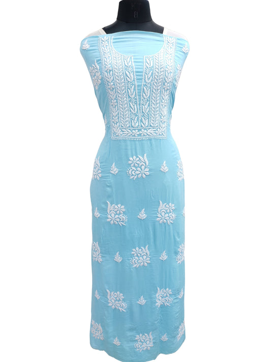 Shyamal Chikan Hand Embroidered Blue Modal Cotton Lucknowi Chikankari Unstitched Kurta Piece - S25307